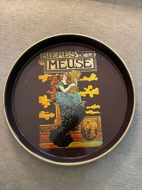 Vintage Bières de la Meuse Beer Tray Art Nouveau Style French Advertising Decor